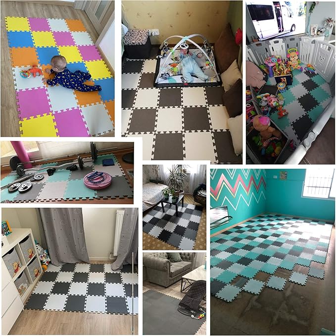 YIMINYUER® 20 Tiles (30cm×30cm×1cm Each Tile) Baby Soft Puzzle Play Mats, Kids Thick EVA Foam Floor, Toddlers & Children's Soft Interlocking Mat R07R08R12G301020