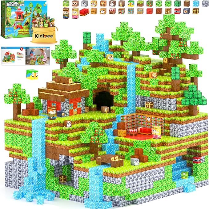 150PCS Magnetic Blocks - Mine Magnet World Forest Animal Set, Magnet Toys Games for Kids Ages 4-6 6-8 8-12, Magnetic Building Blocks for Boys & Girls, STEM Montessori Sensory Toys for Kids Ages 3+
