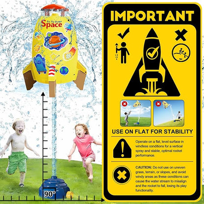 Water Rocket Sprinkler for Kids, Outdoor Sprinkler Rocket Launcher Toy for Backyard, Summer Water Toys for Kids Ages 3-12, Fun Water Powered Rocket Toy (Yellow-3)