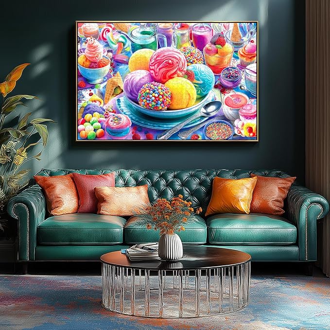 500 Piece Jigsaw Puzzle for Adults Colorful Ice Cream Candy Sweet Dessert with Letters on Back Cool Unique Fun Family ChallengingPuzzles for Seniors Family (23"x15")