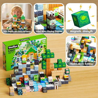 150PCS Magnetic Building Blocks Set Toys, Kids Classroom Magnet Blocks Sensory Toy for Toddlers STEM Learning, Construction Stacking Toy for Kids Boys and Girls Christmas Birthday Gifts