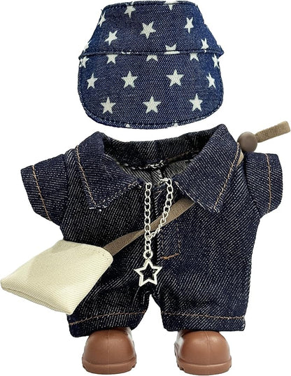 17cm Doll Clothes, Outfits Denim Jeans Set for 17cm Doll, 5 Piece Set Hat Shoes Clothing, Stylish Adorable Dolls Clothes Accessories (No Doll)