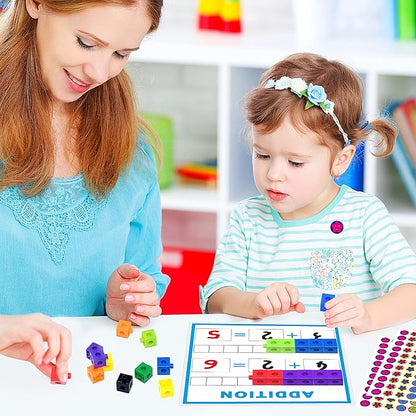 SpriteGru Math Linking Cubes, Math Cubes Manipulatives with Activity Cards Linking Cube Math Counters for Kids Kindergarten Learning Activities
