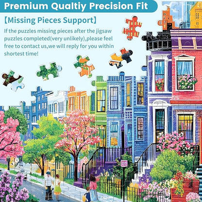 500 Pieces Puzzles for Adults, Spring Puzzle for Adults Children Elderly, Colorful Street Jigsaw Puzzle, Recycled Paper Puzzle 500 Pieces, Family Activity Game Nights Gifts 20.5x15 in