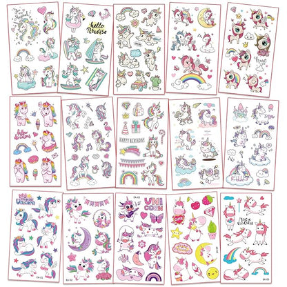 Waterproof Temporary Tattoos For Kids - 260 Pieces | Unicorns & Mermaids | Temporary Tattoo Sheets for Girls | Party Favor for Goody Bags | Non-toxic、Skin-Safe*、Cosmetic-Grade