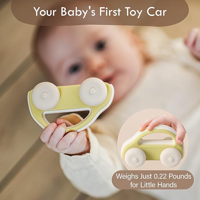 Moonkie Food Grade Silicone Toy Cars for Toddlers 1-3, Push and Go Baby Car Toys 6-12 Months+, One-Piece Design Infant Toys, Birthday Gifts for 1 Year Old Boy Girl, Easy to Clean & Grasp, 5 Pack