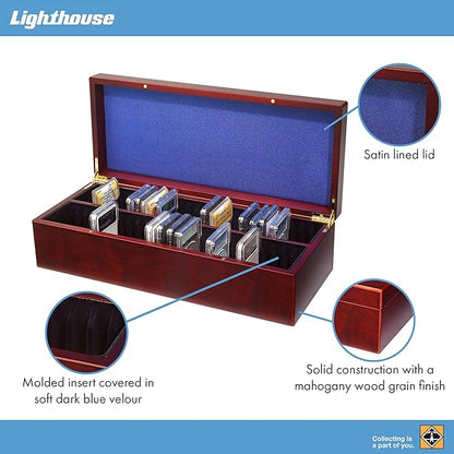 Lighthouse - Coin Box for 50 Slabs - Perfect For Slabs from PCGS, NGC, ANACS, ICG and more - Mahogany Wood Grain Finish