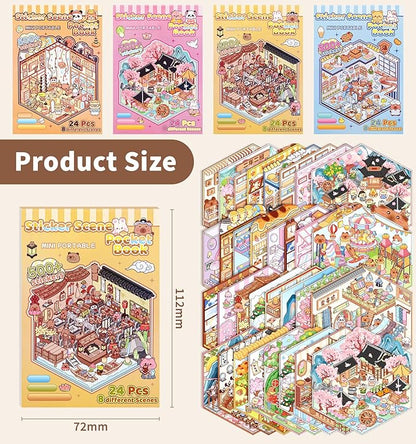 Pocket DIY 3D House Stickers, 32 Sets Fun DIY Sticker Scene Make Your Own Mini House Cute Cartoon Animal Scene Stickers for Kids Adult Sticker Art Relief Stress Pass The Time