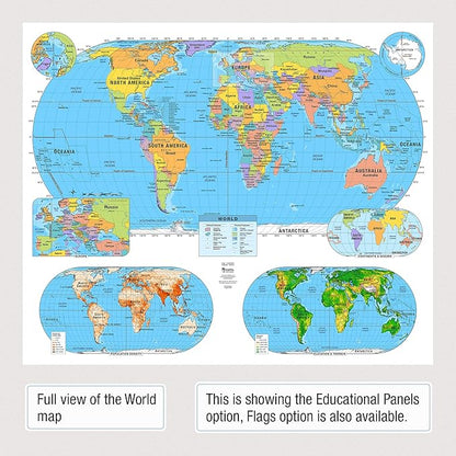 US & World Primary Laminated Classroom Map Pack by BrightWay Educational | 36" x 30" Educational Wall Maps | Grades 1-5 | Bright Colors & Large Fonts | Geographical Features | National Capitals & Major Cities (With Educational Panels)