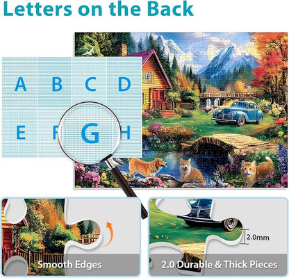 500 Piece Puzzles for Adults,Beautiful Country Cottage Jigsaw Puzzle for Adults Kids Seniors,Recycled Cardboard Dogs Cat Puzzle 500 Piece,Family Activity Great Gift for Family Friends 20.5 * 15 inch