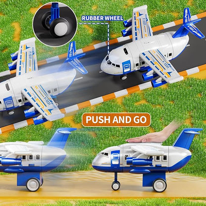 Airplane Toys for Toddlers 2-4 - Boy Toy Car Race Tracks for Kids Ages 3-5 with 8 Small Car Toys, Toddlers Educational Toy, Birthday Gifts for Boys 3-5