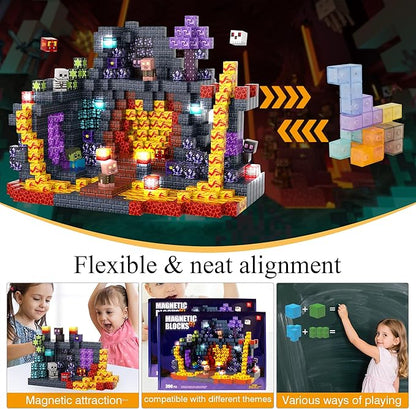 Magnetic Tiles Building Blocks for Kids Ages 3+, STEM Toys for Toddlers, 300PCS Magnetic Construction Set with Storage Bag, Educational Birthday Gifts for Boys & Girls (Mine)