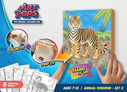 ArtPops Coloring Boxes – Pop-Up Pre-Printed Coloring Box Set – DIY Wall Art Kit for Kids – Eco-Friendly, Easy to Hang, No Frame Needed – 5-Pack, Safari Squad