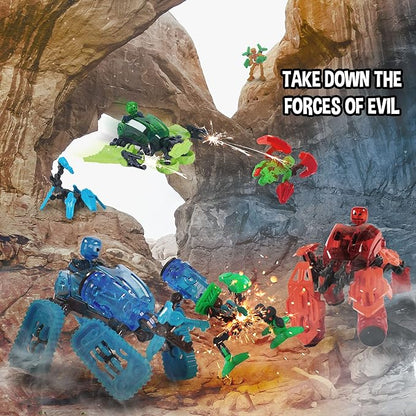 Zing Klikbot Megabots – Pack of Three – Green, Blue and Red - Toy Figures with Unique Accessories – for Kids 8 Plus