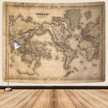 GOAOK Retro Old World Map, Vintage Map Asian Northern European Topography Earth Educational Tapestry for Classroom, Brown Adventure Travel World Map Office Wall Art 40"X30