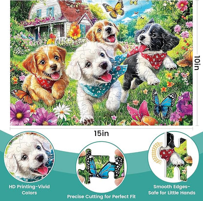 3-Pack 100 Piece Puzzles for Kids,Running Dogs Elephant Mushroom Puzzle for Kids Age 4-6 6-8 8-10,Unique Large Piece Jigsaw Puzzle,Recycled Paper,Bright & Colorful Educational Puzzle,Boys Girls Gift