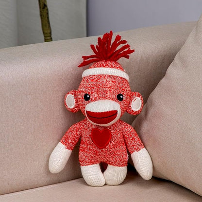 Plushland Adorable Sock Monkey, The Original Traditional Hand Knitted Hot Pink Stuffed Animal Toy Gift-for Girls and Boys Baby Doll Present Puppet 6 Inches