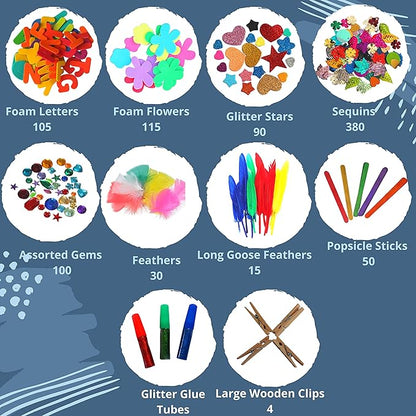 KiddlingKids Arts and Crafts Supplies Kits, DIY,Birthday Gifts, Home School, Toddler Kindergarten Activity Set, Pipecleaners, Pom Poms, Popsickle Sticks All in One for Boys and Girls Ages 4 5 6 7 8