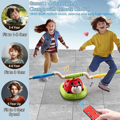 Powza 3 in 1 Musical Jump, Toss Ring Game and Stomping Launch Rocket Launcher for Kids Outdoor Toys with Remote Control, Indoor Outside Toy for Kids Ages 4-8 Toys for Ages 5-7 8-13 Birthday Gifts