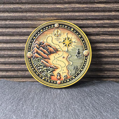 Pirate Challenge Coin – Adventure-Themed Zinc Alloy Coin with Treasure Map Design – 1.57 Inch Collectible Coin with Skull and Cross Swords ﻿ ﻿ ﻿