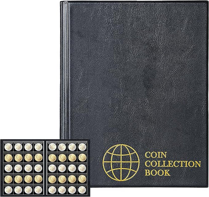 Uncle Paul 200 Pockets Coin Albums - 43x42 mm/1.7x1.6 inch Pocket Black Coin Book 10 Pages Coin Collection Holder Letter Size Coin Storage Book CS0220BK