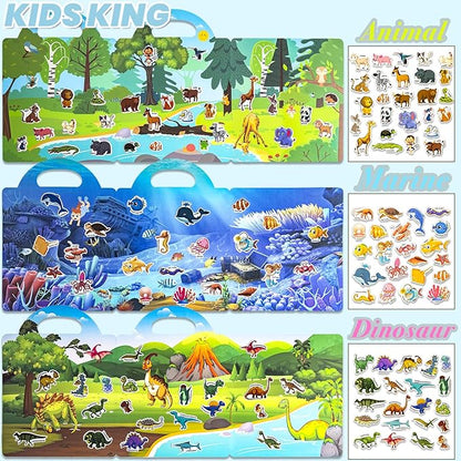 6 Pack Reusable Sticker Books for Kids, Waterproof Puffy Stickers - Toddler Travel Essential Quiet Time Activities Toys - Animal, Marine, Dinosaur, Traffic, Space and Organ (2-6 Age)