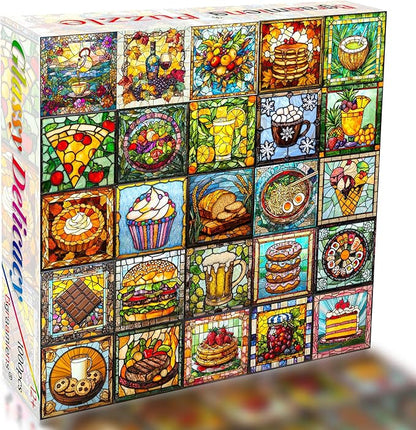 Bgraamiens-Glassy Delicacy-Stained Glass Food Collage Puzzle 1000 Pieces Extremely Beautiful Jigsaw for Adults - Difficult Funny Puzzle for Adults