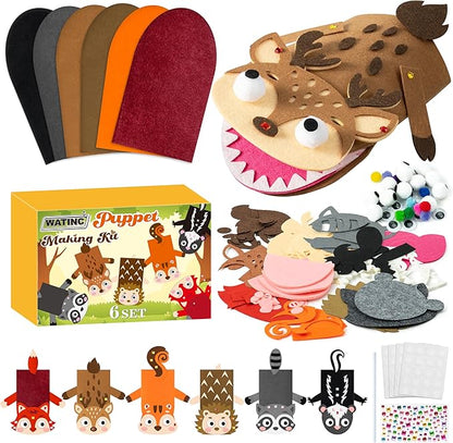 WATINC 6Pcs Hand Puppet Making Kit, Art Craft Felt Sock Puppet Toys, Creative DIY Make Your Own Pompoms Wiggle Googly Eyes Storytelling Role Play Party Supplies Gift for Girls Boys (Woodland A)