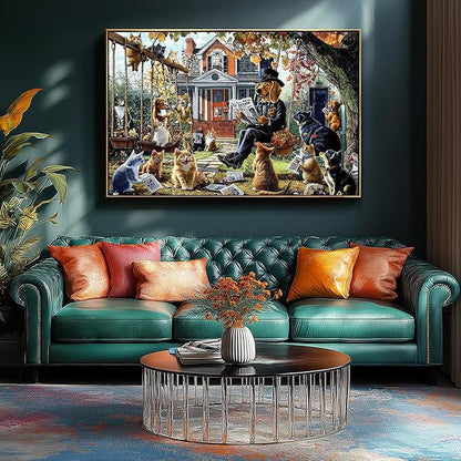 Cats and Dogs 1000 Piece Puzzle for Adults Unique Fall Scene with Victorian House Jigsaw Puzzles for Adults 1000 Pieces Family Challenging Puzzle (27.5"x19.6")