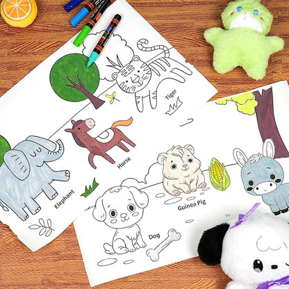 YPLUS Children Drawing Roll, Coloring Paper Roll for Kids, 120 x 11.8 Inch Sticky DIY Painting Drawing Paper Rolls for Toddler, Kids' Gift, Party Activities, Wall Coloring Paper Stickers - Animal