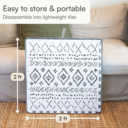 Lillefolk Baby Play Mat for Floor – 6x8ft Boho | Soft Non Toxic Premium EVA Foam Tiles for Tummy Time, Crawling & Playroom – Waterproof Interlocking Floor Mat for Babies & Toddlers (12 Tiles)