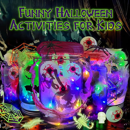 AIVEI 6 Pack Halloween Crafts for Kids Mason Jar with Accessories DIY Lantern Crafts Kits Halloween Activities Toys Bulk Art Supplies Gifts for Girls Boys Adults