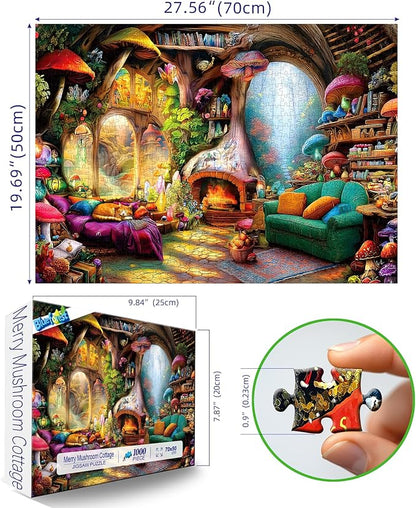 Fantasy Mushroom House Jigsaw Puzzle - 1000 Pieces for Adults, Magical Forest Scene, Challenging Puzzle Games, Premium Quality, Family & Adult Games for Game Night, Gift Idea (27"x20")