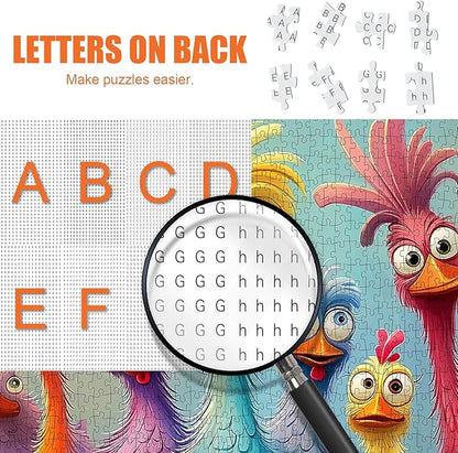 Chicken Puzzles for Adults 1000 Pieces - Funny Colorful Chicken Jigsaw Puzzle, Cute Turkey Art Puzzle with Letters on Back, Challenging Hard Difficult Cartoon Animal Puzzles as Thanksgiving Home Decor