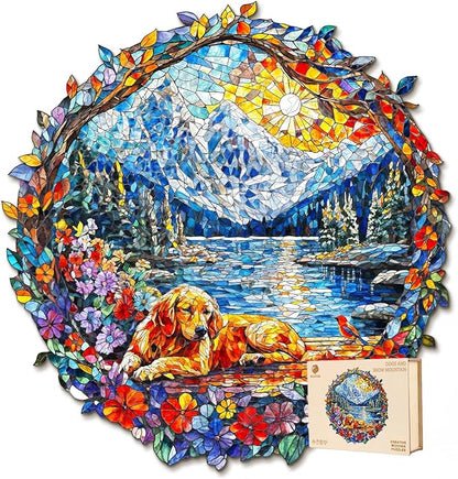 Wooden Puzzles for Adults,The Dog and The Snowy Mountain Wooden Jigsaw Puzzles, Creative Ghristmas Gift for Teenagers and Adults.(11.4 * 10.9 in 186pcs)