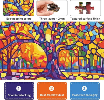 Mosaic Tree Jigsaw Puzzles for Adults 1000 Pieces, Irregularly Shaped Difficult Puzzles Perfect for Game Night, Great Gift Idea, Size 26.65 x 19.25 in