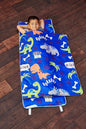 EVERYDAY KIDS Nap Mat with Removable Pillow - Roarin' Dinos - Carry Handle with Straps Closure, Rollup Design, Soft Microfiber for Preschool, Daycare, Travel Sleeping Bag - Ages 3-6 Years