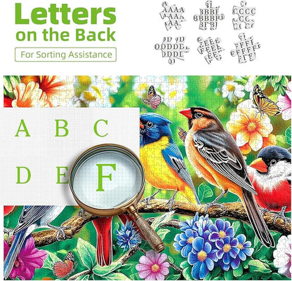 500 Piece Bird Jigsaw Puzzle for Adults - 23x15 Inch Vibrant Cardinal & Blue Bird with Flowers & Butterflies, Unique Art Puzzle for Home Decor & Gift