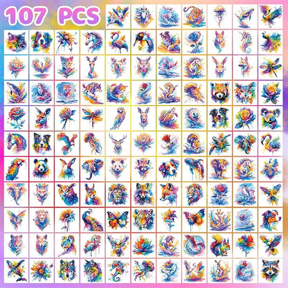 Aresvns Watercolor Cute Animals Temporary Tattoos for Kids, 117 Patterns Kwaii Lion Dog Wolf Owl Butterfly Tattoo for Girls Boy Tiny Tattoo for Birthday Party Decoration Supplies Summer Accessories