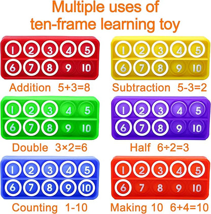 Ten Frame Pop Math Manipulatives - Set of 6 Silicone Fidget Toys for Kindergarten Classrooms - Engaging Educational Counting & Addition Toys for Kids 3 4 5 Years Old