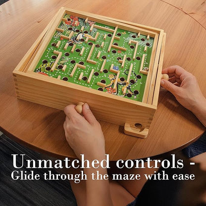 STERLING Wooden Labyrinth Marble Maze Game, Large 12.75" x 11.5" Tilt Maze Game Board with 60 Waypoints and Marble Balls Included, for Kids and Adults 6 Years and Up, Natural Jungle