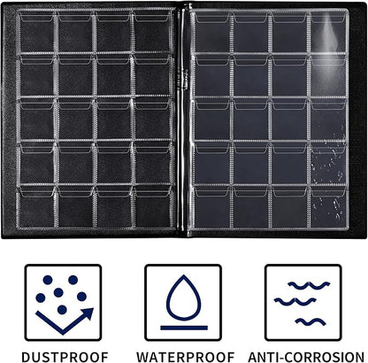 200 Pockets Coin Album - Coin Collecting Book with 10 Pages, 33x33 mm Grid Holder for Pounds Pence Cents Dollars Nickel (Black) CS48200BK