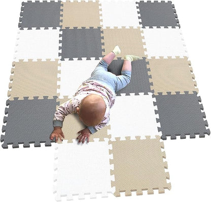 MQIAOHAM® 18 Pieces Puzzle Play Mats, Soft Baby Play Mat, Kids Interlocking Foam Floor Tiles, Toddlers Carpet Playmats G301018-101110112