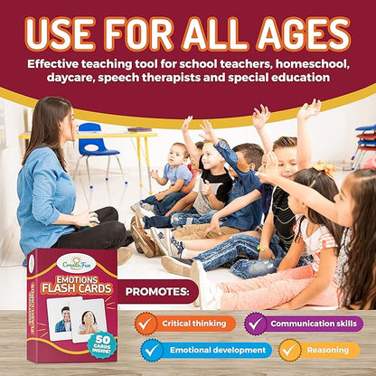50 Emotions Flash Cards Volume 1 - Feeling Photo Cards for Kids, Adults, Seniors, Homeschool, Speech Therapy, ABA, Dementia, Aphasia, Occupational Therapy, ESL and Autism Learning Material