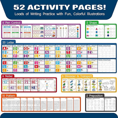 iHarPro Preschool Learning Activities - 52 Pages Handwriting Practice Tracing Books for Kids, Montessori Toys Kindergarten Educational Workbooks Age 3-6, with 12 Dry Erase Markers