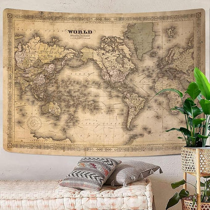 GOAOK Retro Old World Map, Vintage Map Asian Northern European Topography Earth Educational Tapestry for Classroom, Brown Adventure Travel World Map Office Wall Art 40"X30