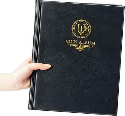 Uncle Paul 200 Pockets Collecting Album for Coin Flip - Classic Large Capacity Collection Book Coin Holder for Stamps Medals Badges Black CS46BK01