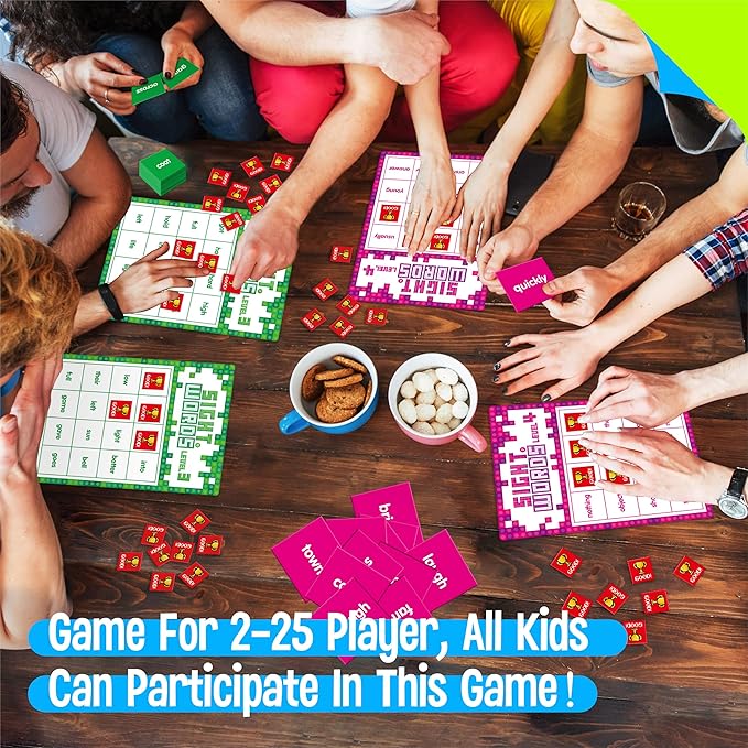 Sight Word Bingo Game, 144 Sight Words Learn to Read Level 3 & Level 4 Bingo Board Game Dolch's & Fry's Words Lists for Kindergarten and Preschool, Grade 1st, 2nd, Kids 4-8 (Up to 25 Players)