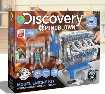 Discovery Model Engine Building Kit, DIY 4-Cylinder Combustion Engine, Working Pistons Fan Valves Belts LED Lights, STEM Mechanic Engineering Construction Experiment Set, Kids & Adults Gift
