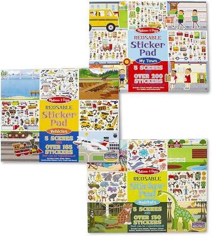Melissa & Doug Reusable Sticker Pads Set: Habitats, Vehicles, Town: 115 Stickers